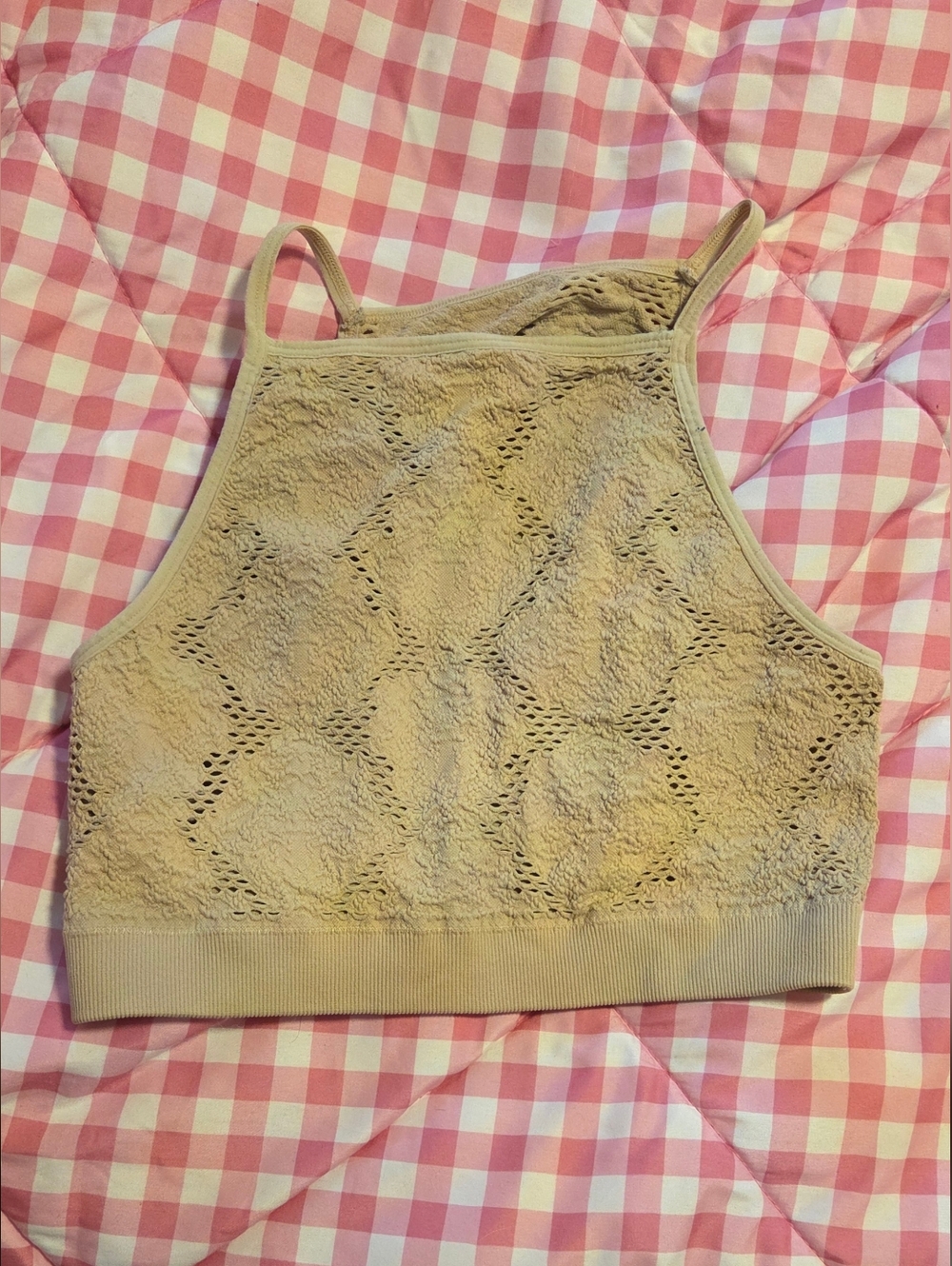 aerie Beige Ribbed Crop Tank with Eyelet Detail
